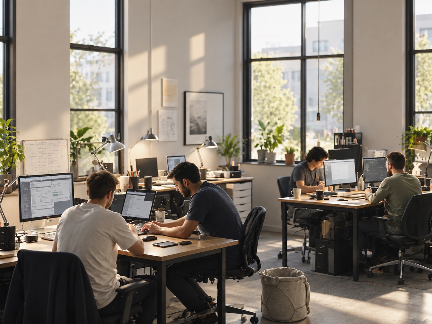 The Syntaxe studio floor in daylight, engineers at work at their desks.
